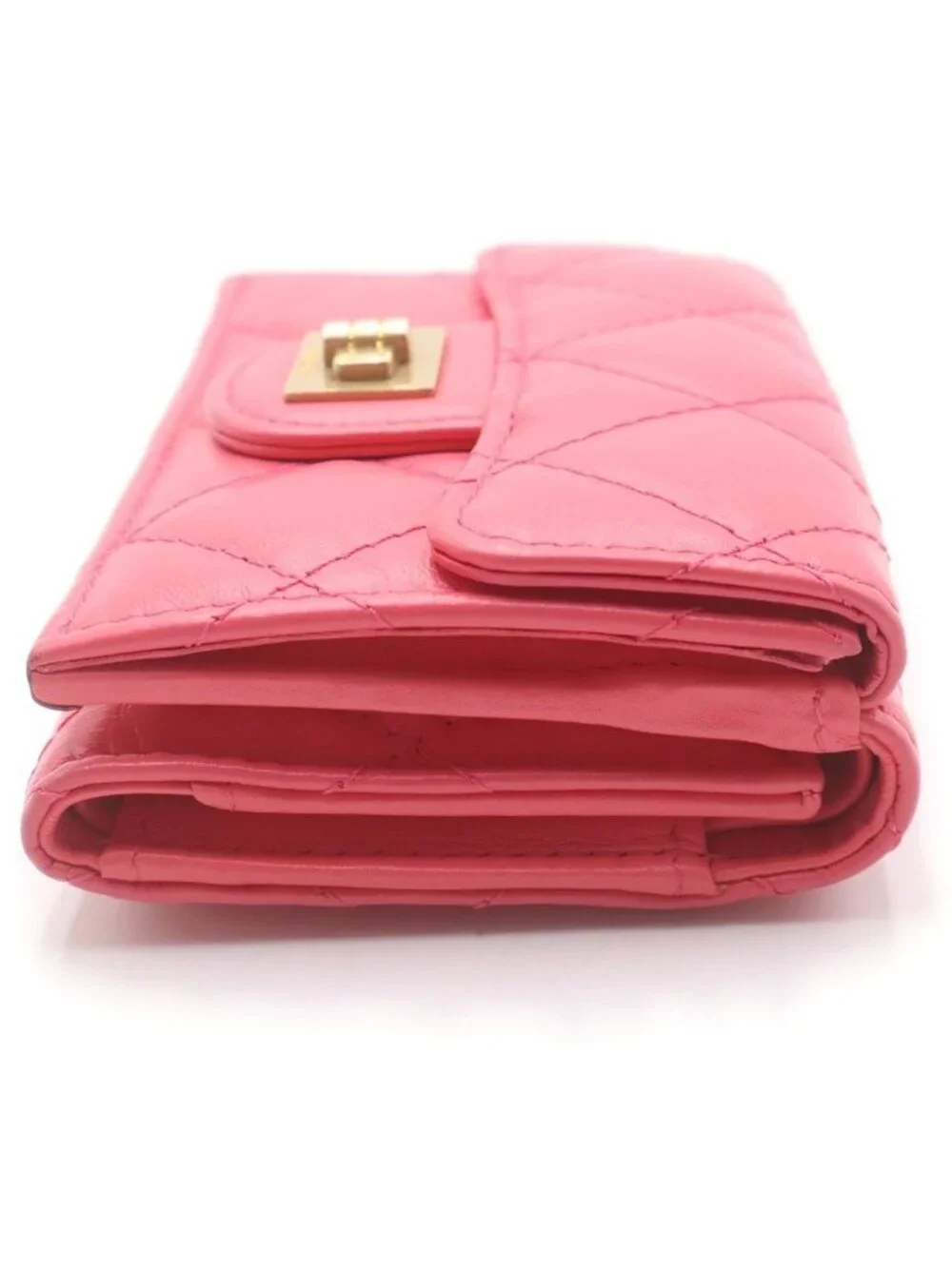 Chanel Quilted 2.55 Small Lambskin Flap Wallet Compact Trifold Pink